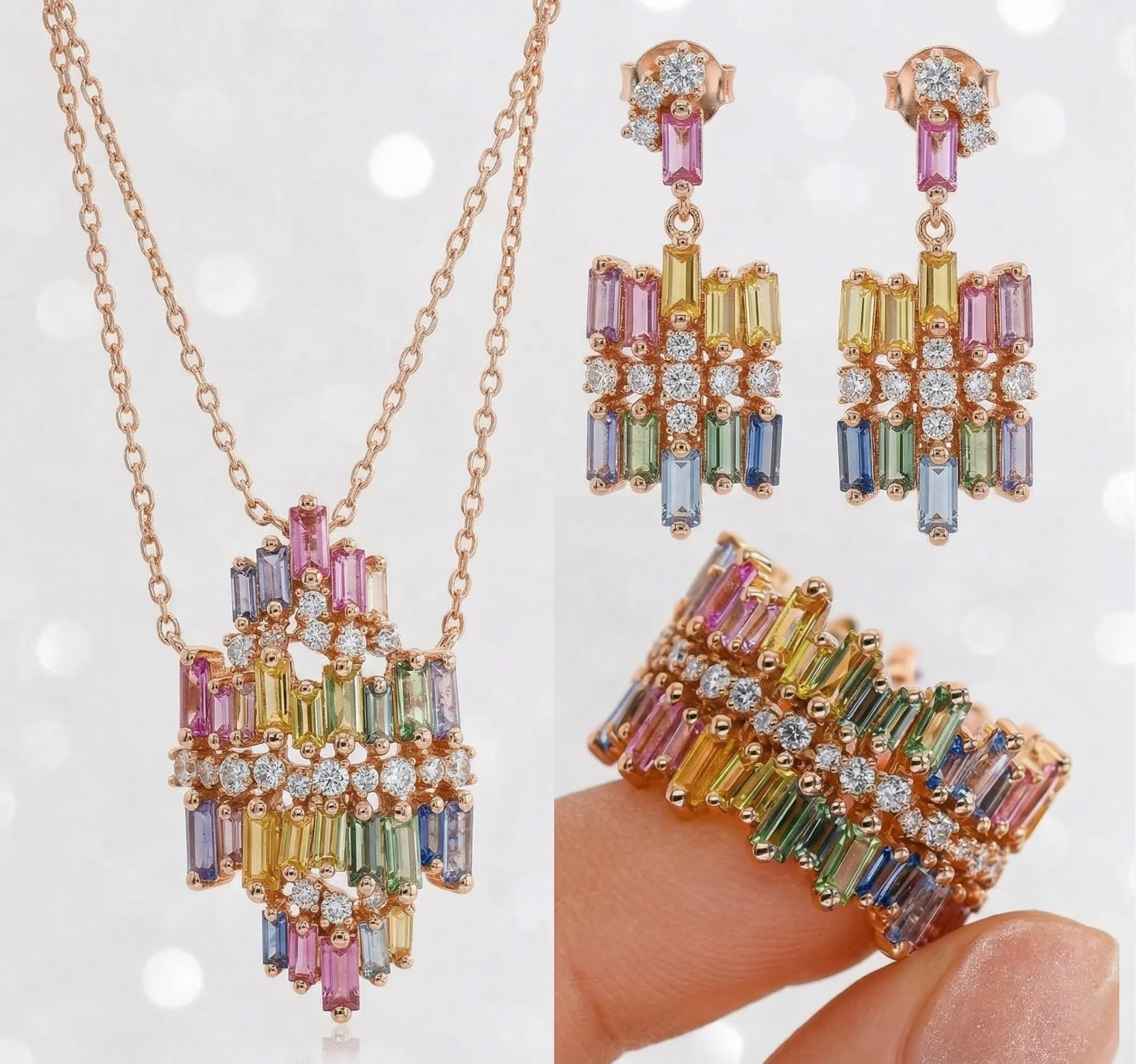 can you generate a simple jewellery set to match this ring design. pair of earrings and a necklace to match this ring design as a jewellery set.